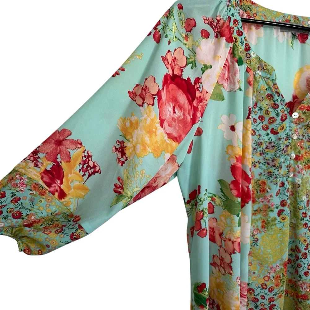 Figueroa & Flower Womens Floral Boho Peasant Tunic Top 2X Multicolor Lightweight - Picture 4 of 7